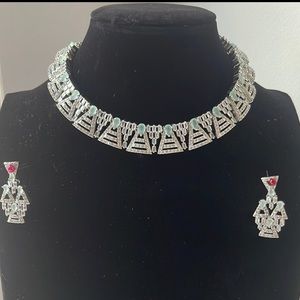 Unique design Cubic zirconia choker / Necklace and Earrings set